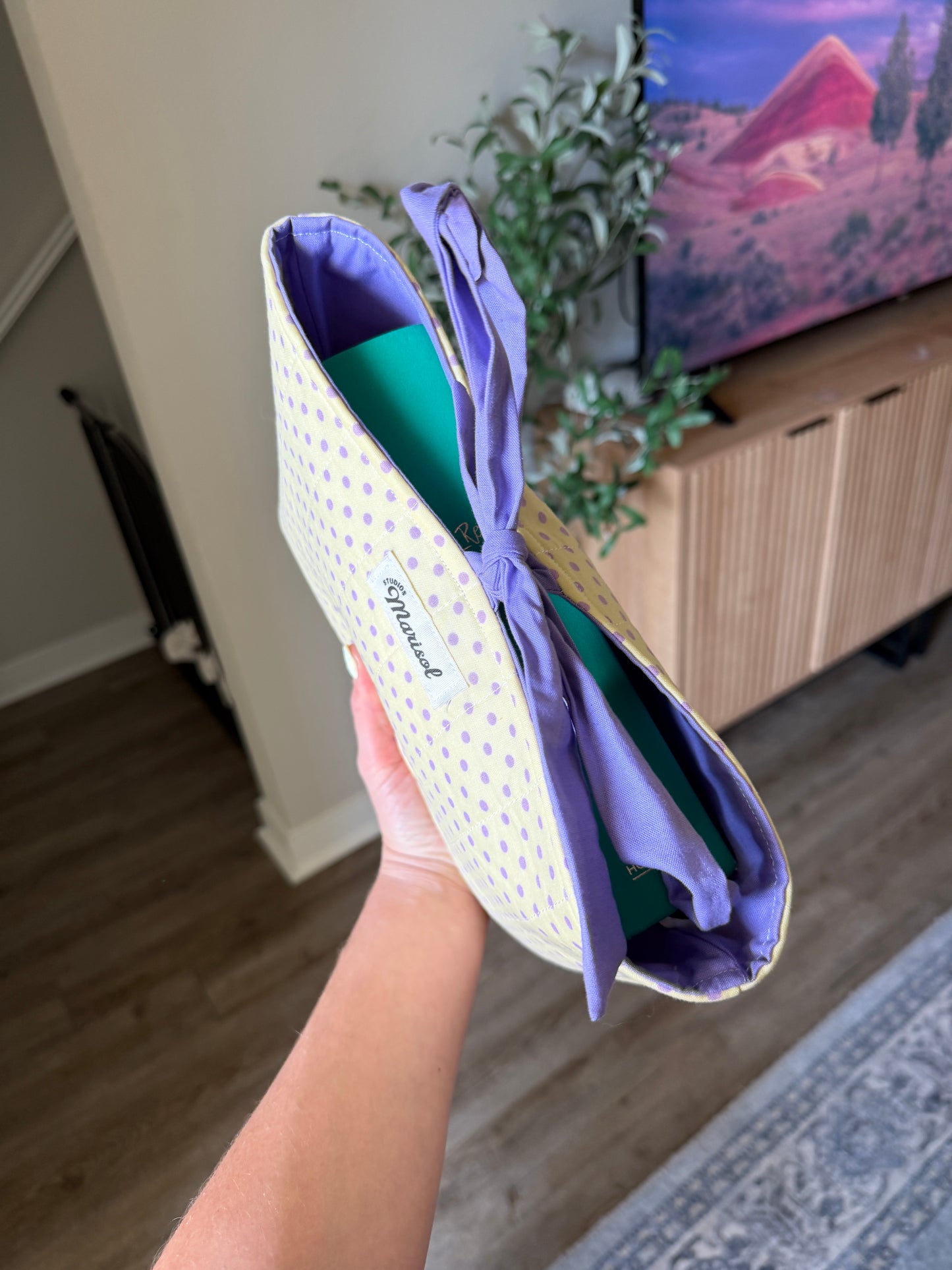 Large Book Sleeve - Yellow/Purple Polka Dots