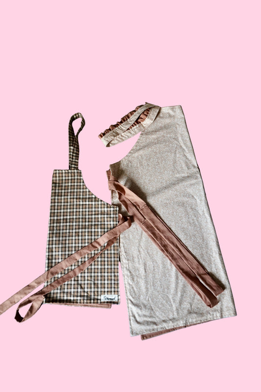 Mommy + Me Apron Set - Caramel Floral/Plaid