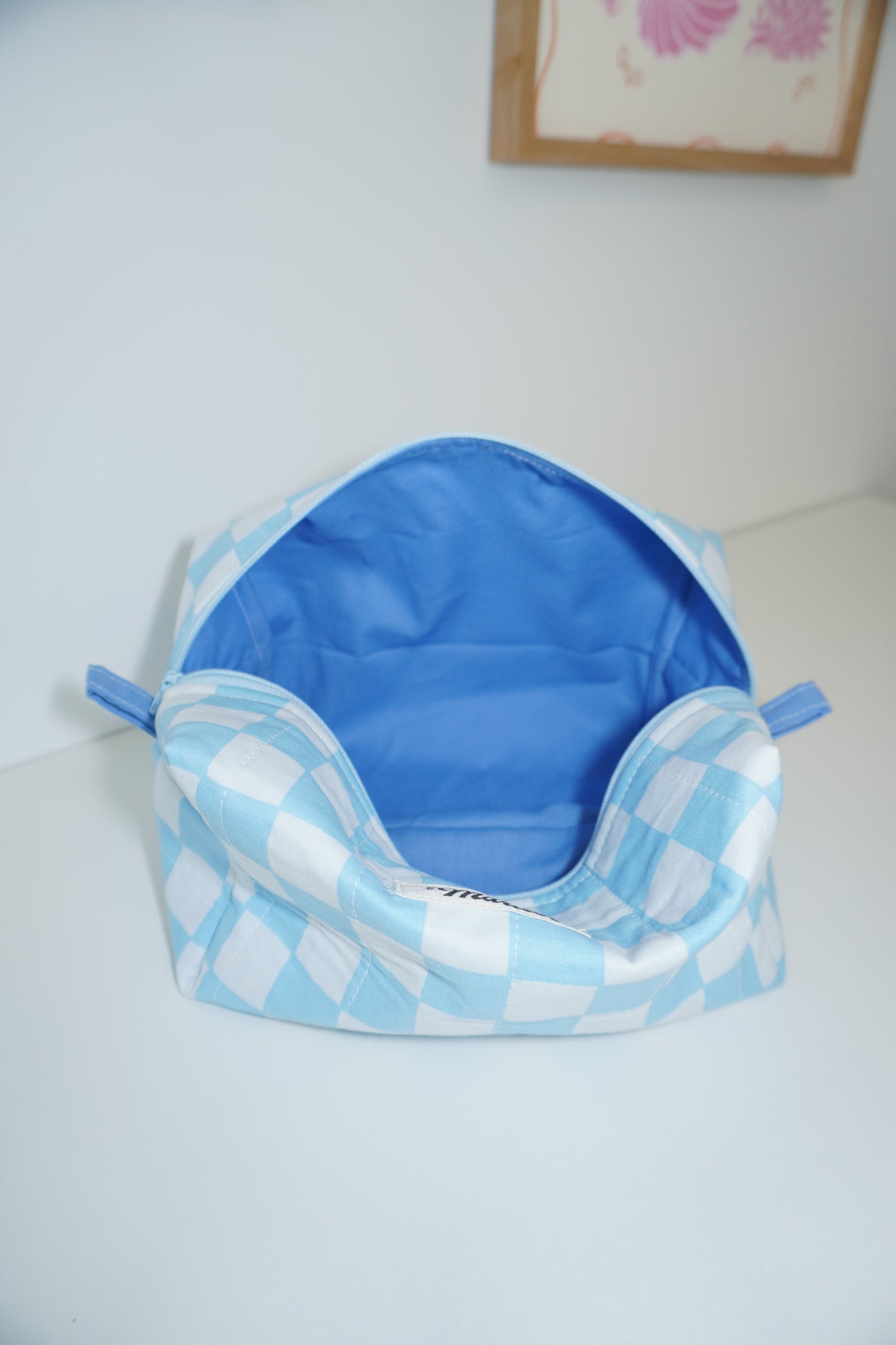 Boxy Makeup Bag - Blue Checkered