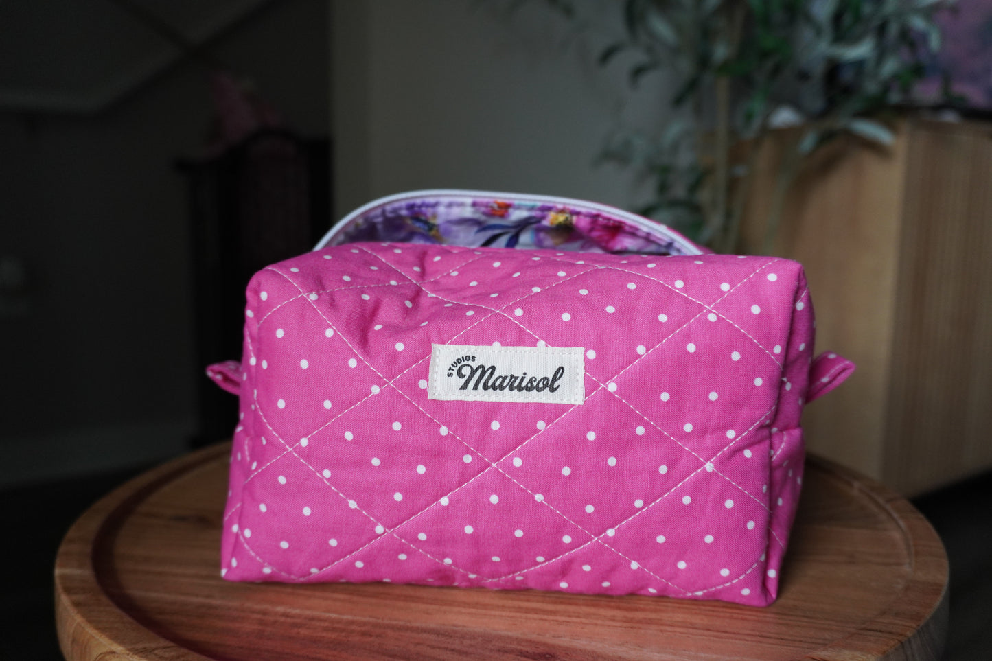 Quilted Makeup Bag - Pink Polka Dot