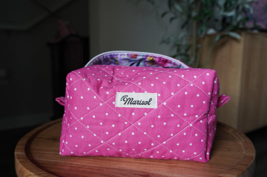 Quilted Makeup Bag - Pink Polka Dot