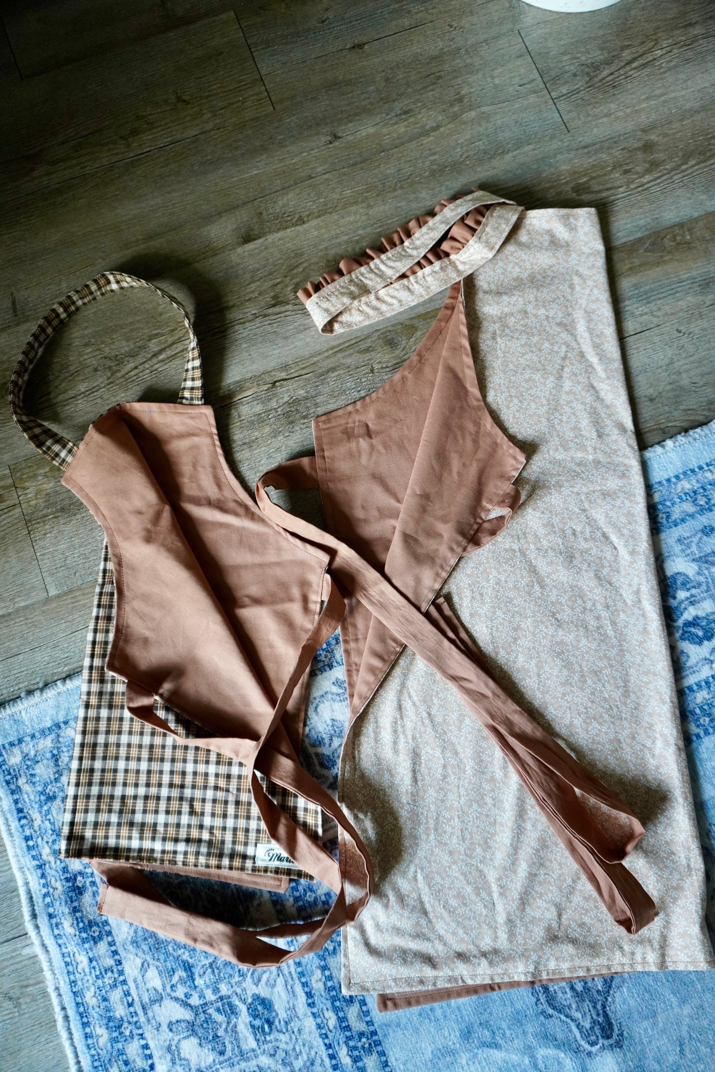 Mommy + Me Apron Set - Caramel Floral/Plaid