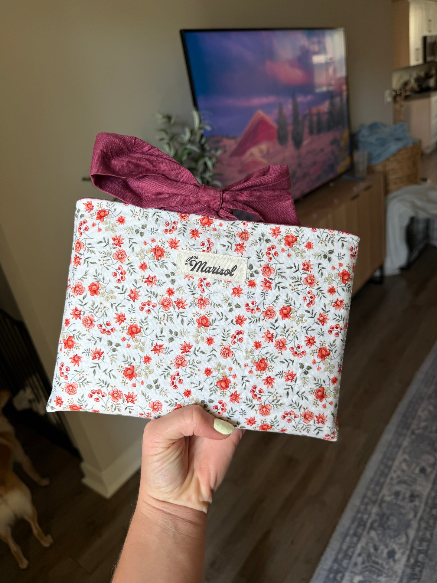 Small Book Sleeve - Burgundy Floral