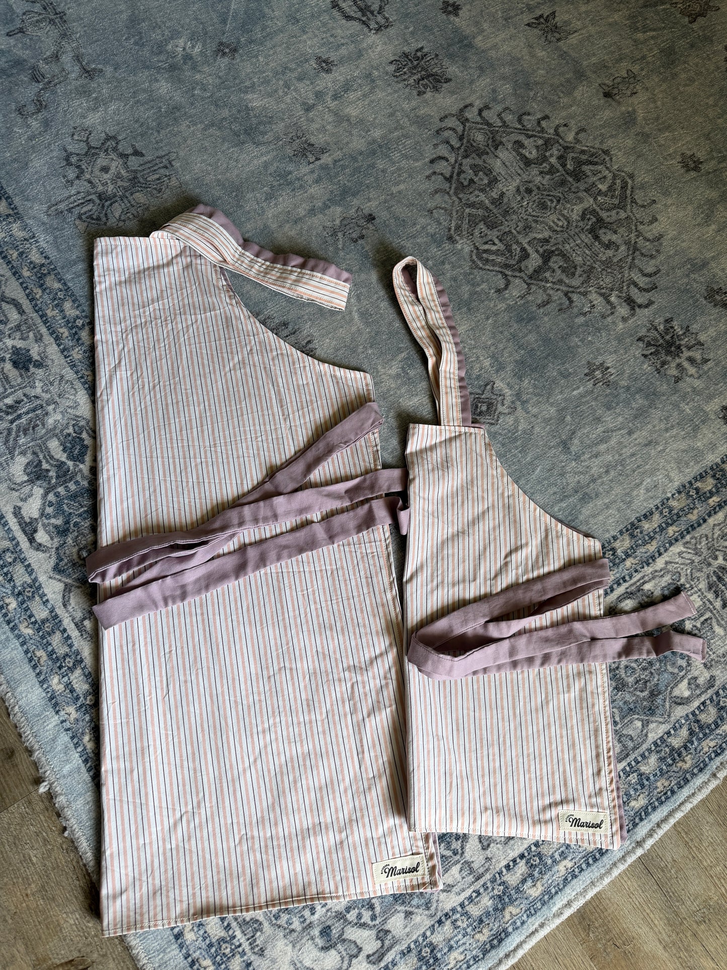 Mommy + Me Apron Set - Dusty Rose Stripe