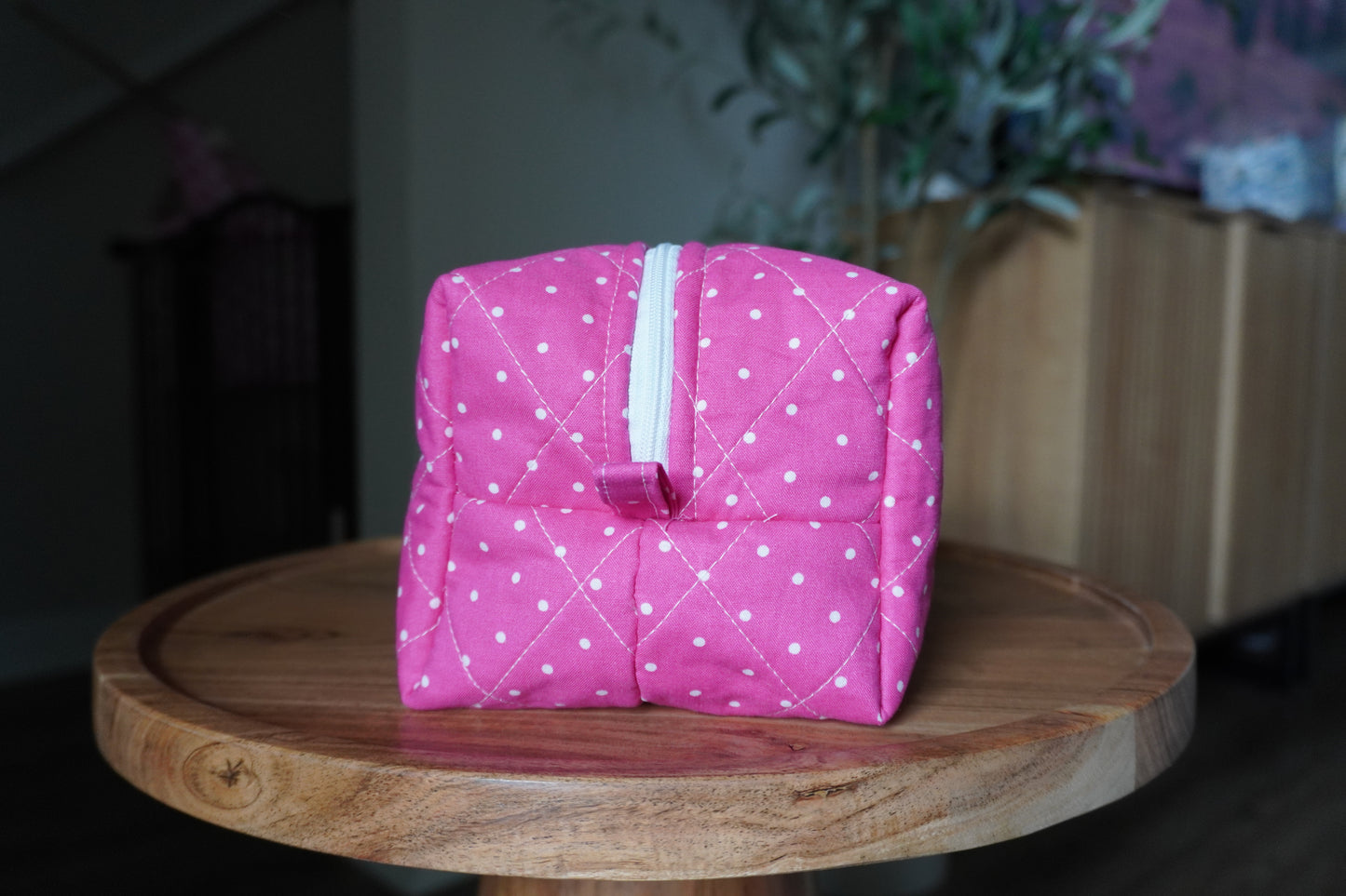 Quilted Makeup Bag - Pink Polka Dot
