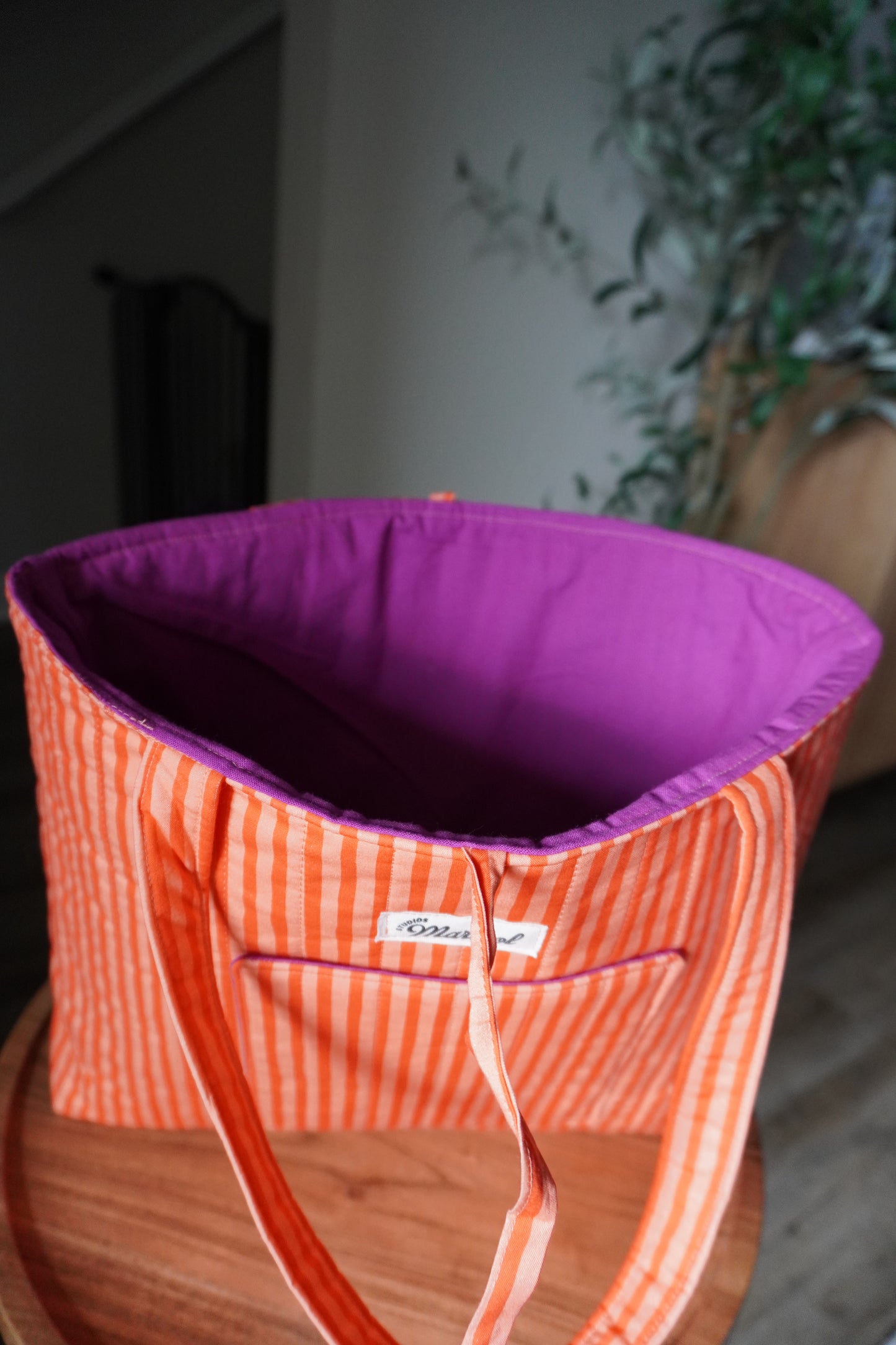 Quilted Tote Bag - Orange Stripe