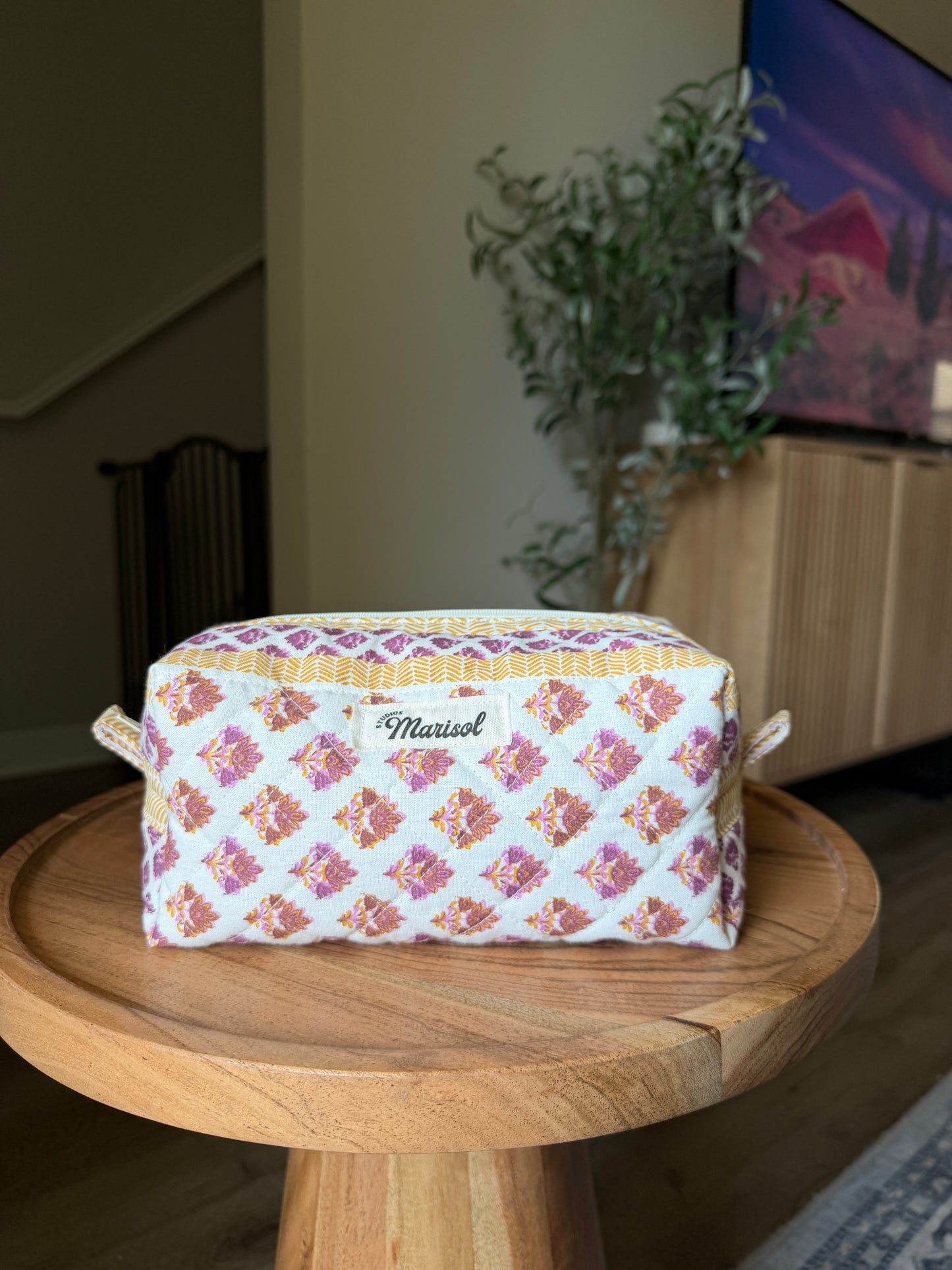 Quilted Makeup Bag - Pink Vintage Posy