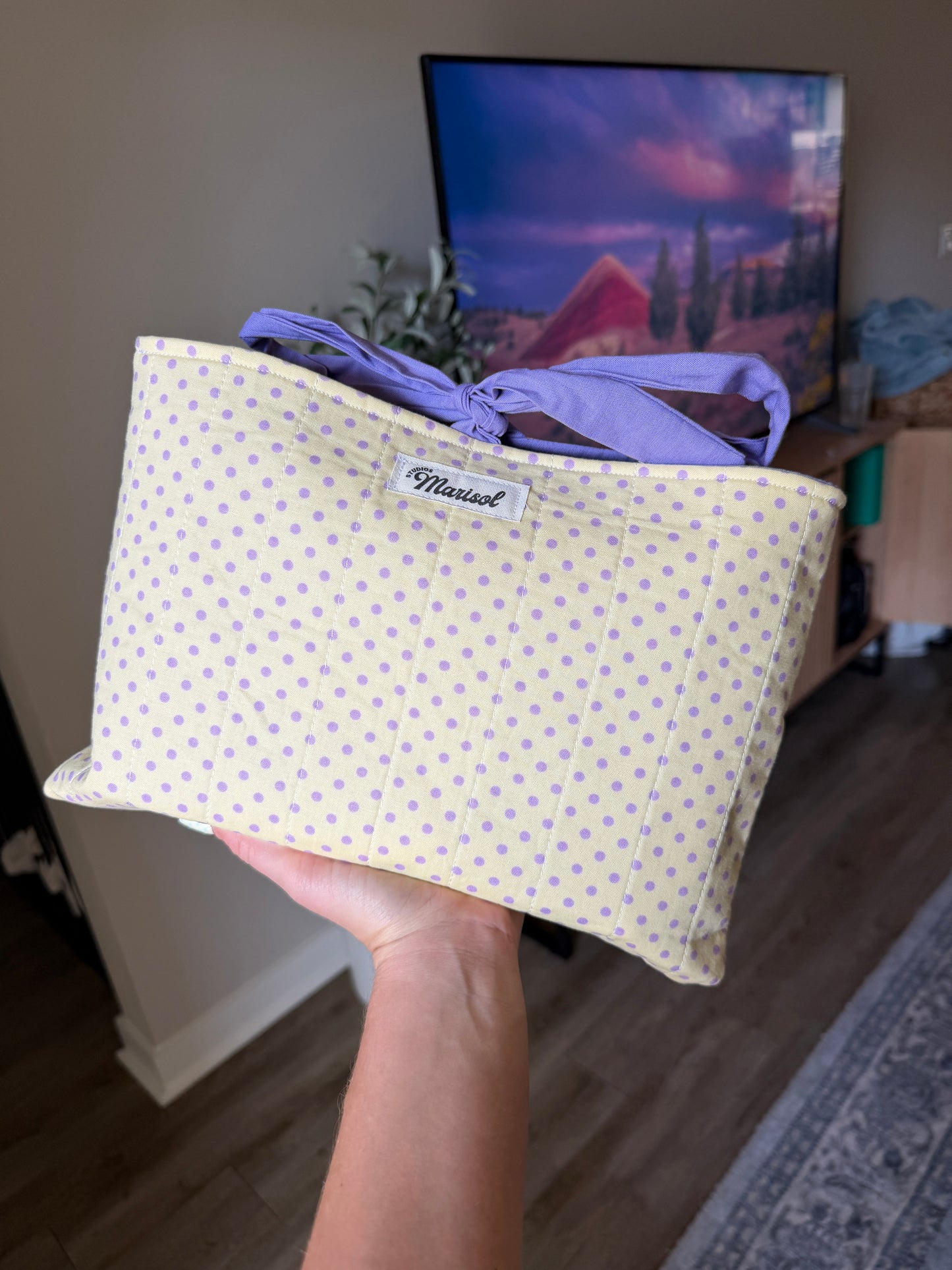Large Book Sleeve - Yellow/Purple Polka Dots