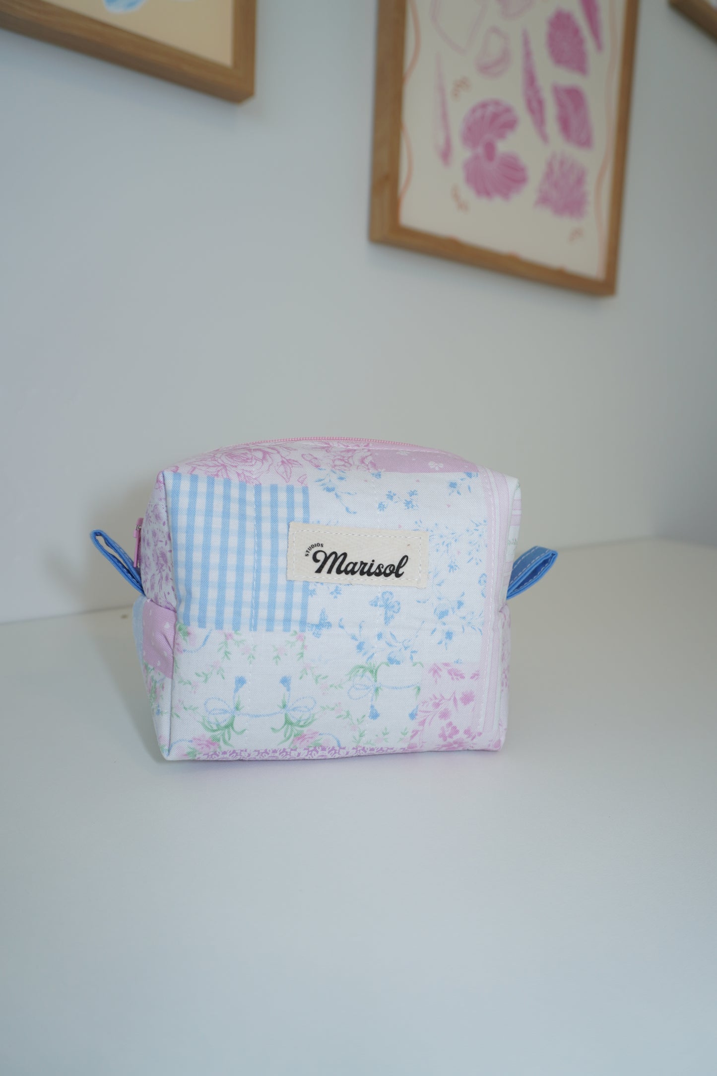 Mini Makeup Bag - Patchwork Pink/Blue