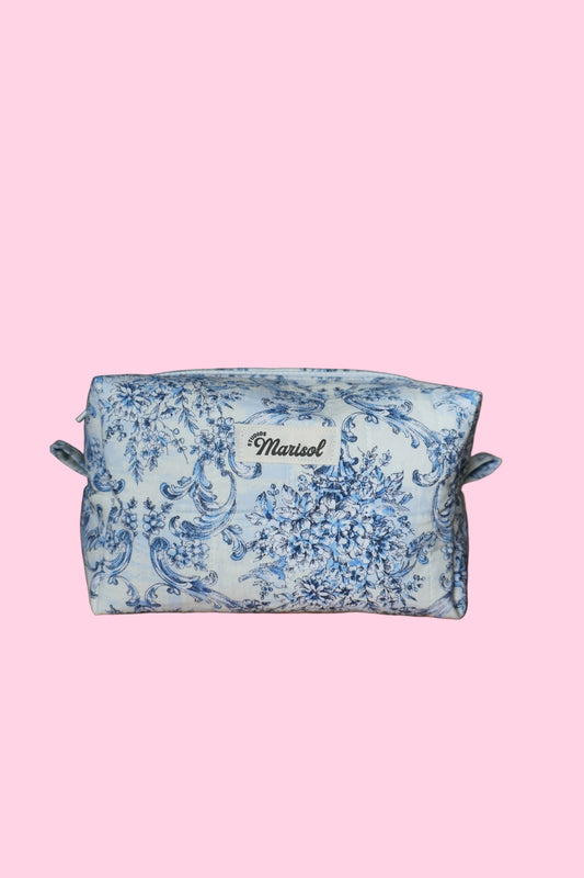 Quilted Makeup Bag - Blue Toile