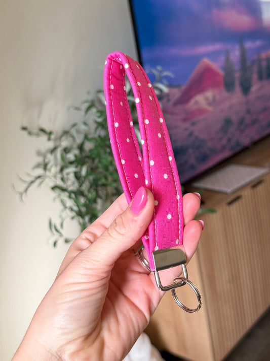Wristlet Keychain - Pink Polka Dot