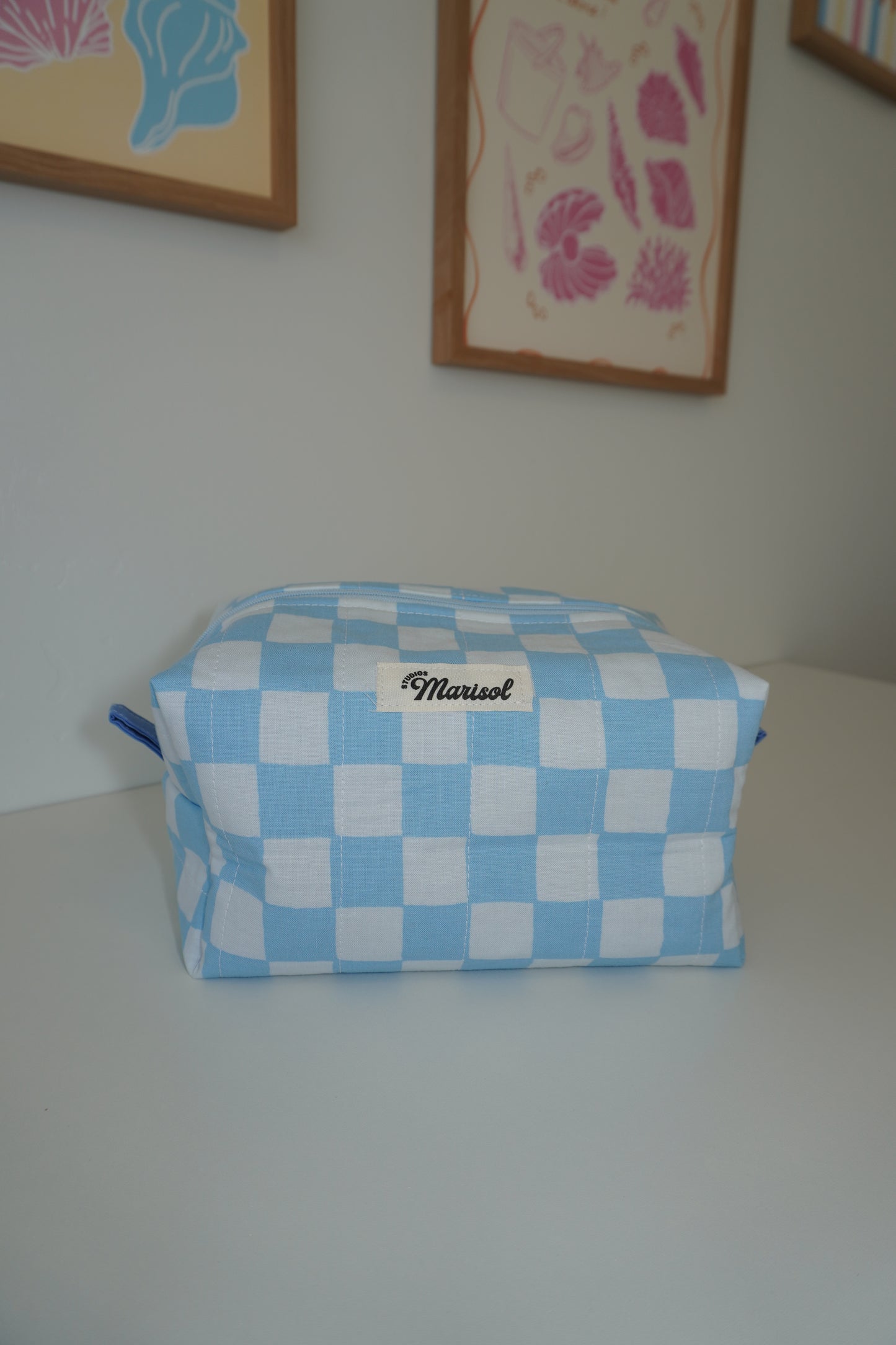 Boxy Makeup Bag - Blue Checkered