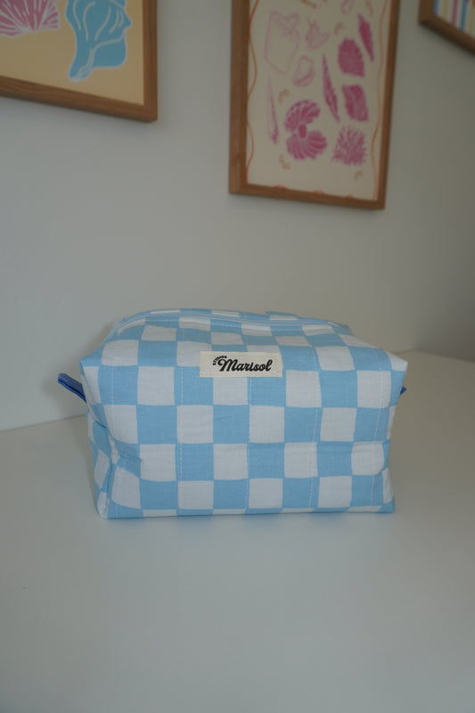 Boxy Makeup Bag - Blue Checkered