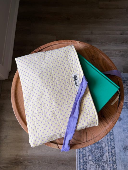 Large Book Sleeve - Yellow/Purple Polka Dots