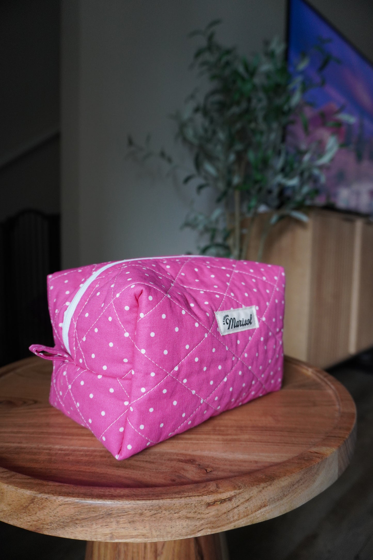 Quilted Makeup Bag - Pink Polka Dot