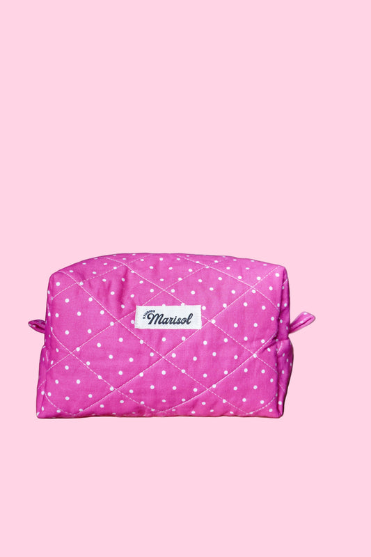 Quilted Makeup Bag - Pink Polka Dot