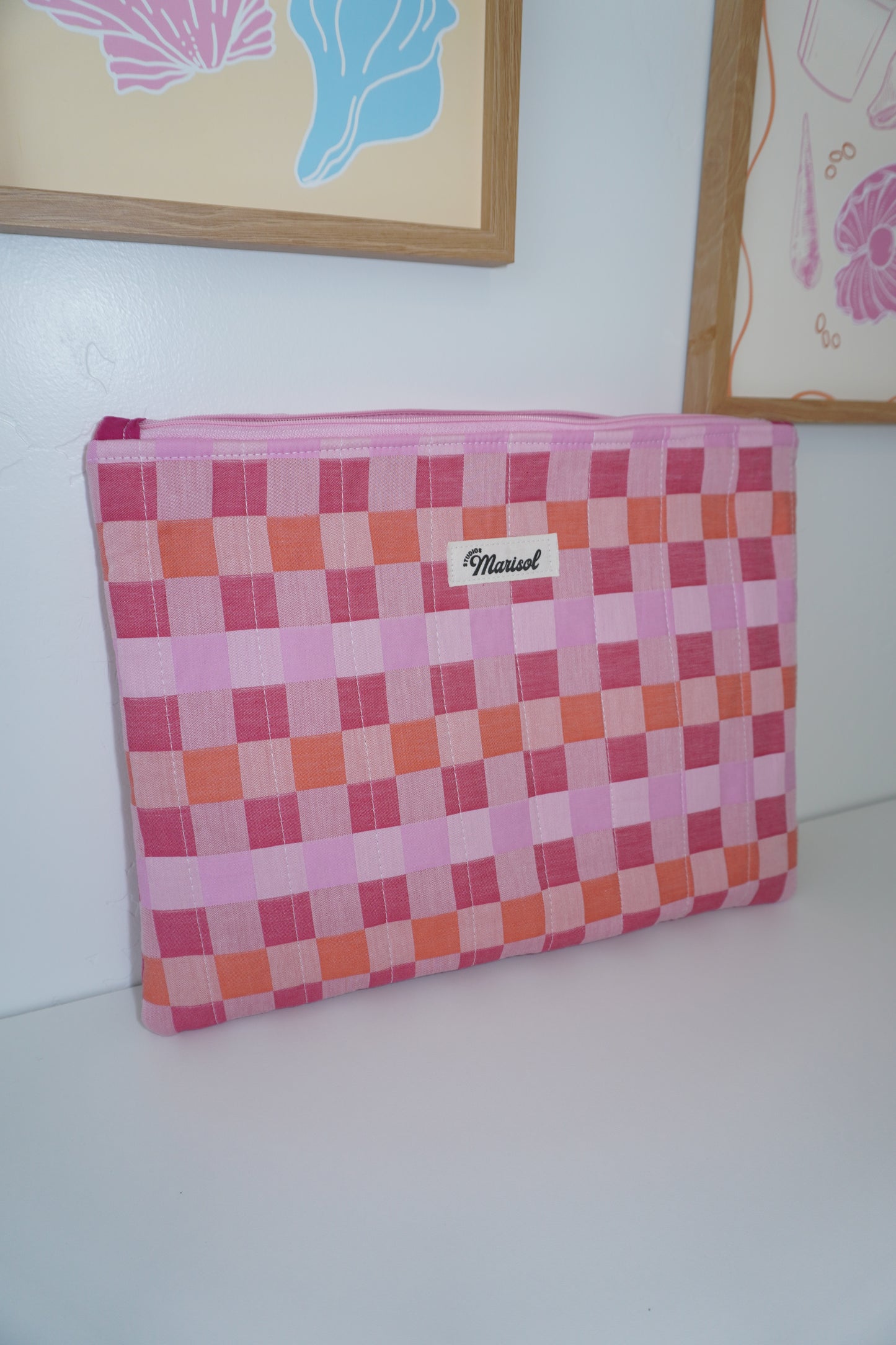 Laptop Sleeve - Pink/Orange Check
