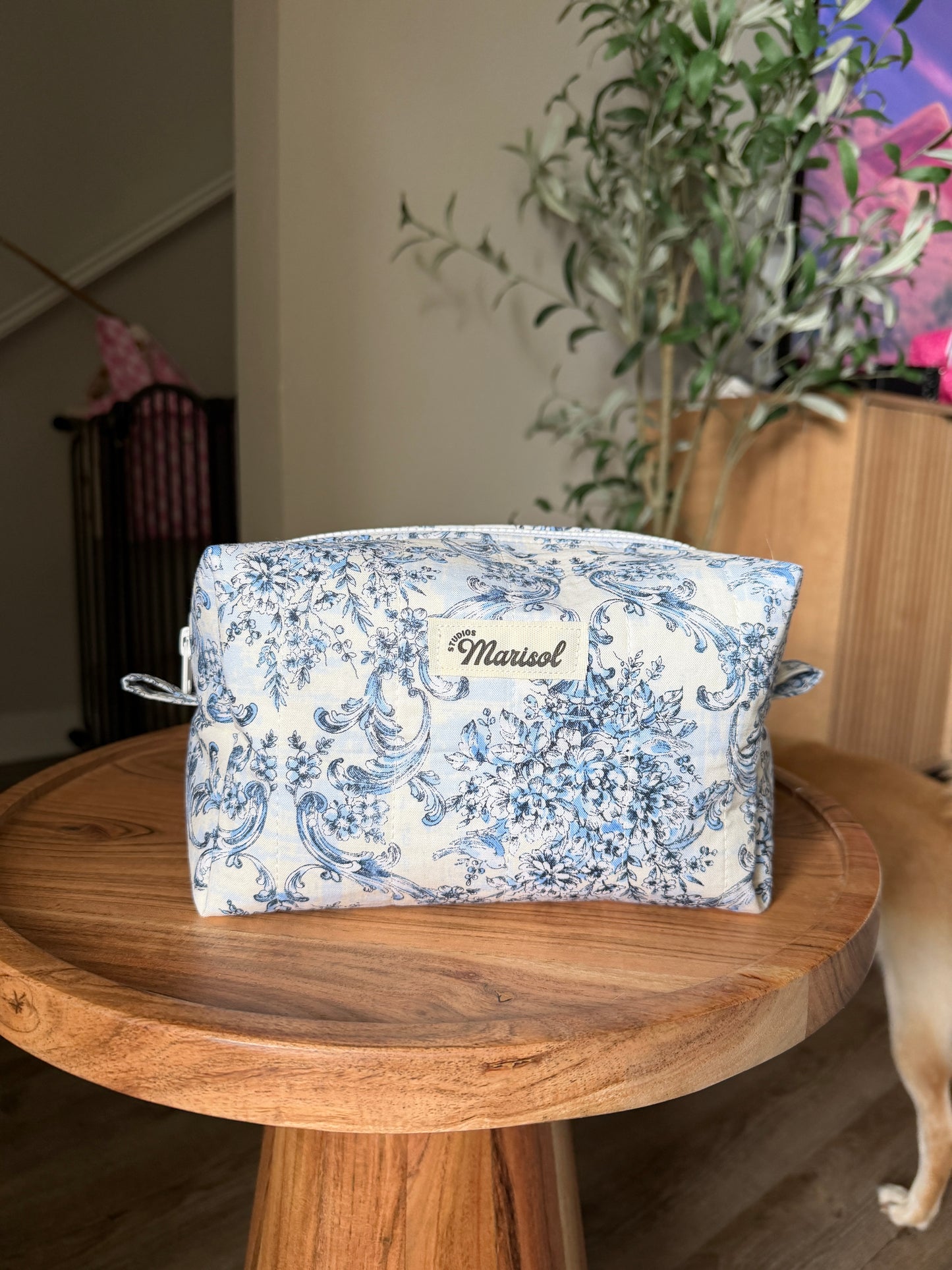 Quilted Makeup Bag - Blue Toile