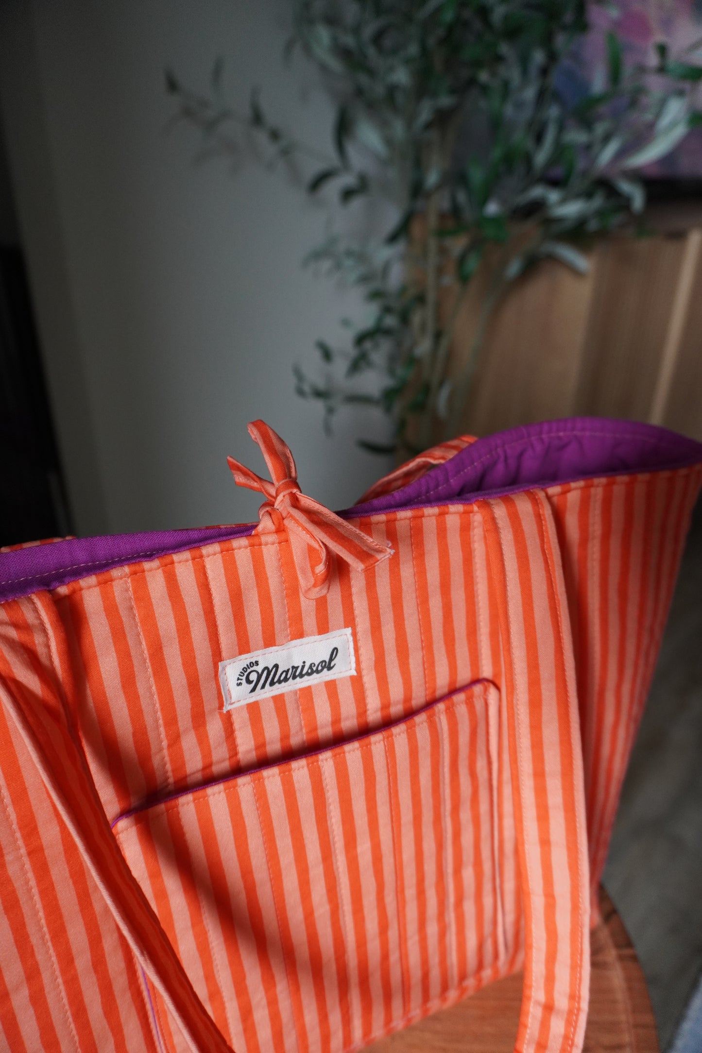 Quilted Tote Bag - Orange Stripe
