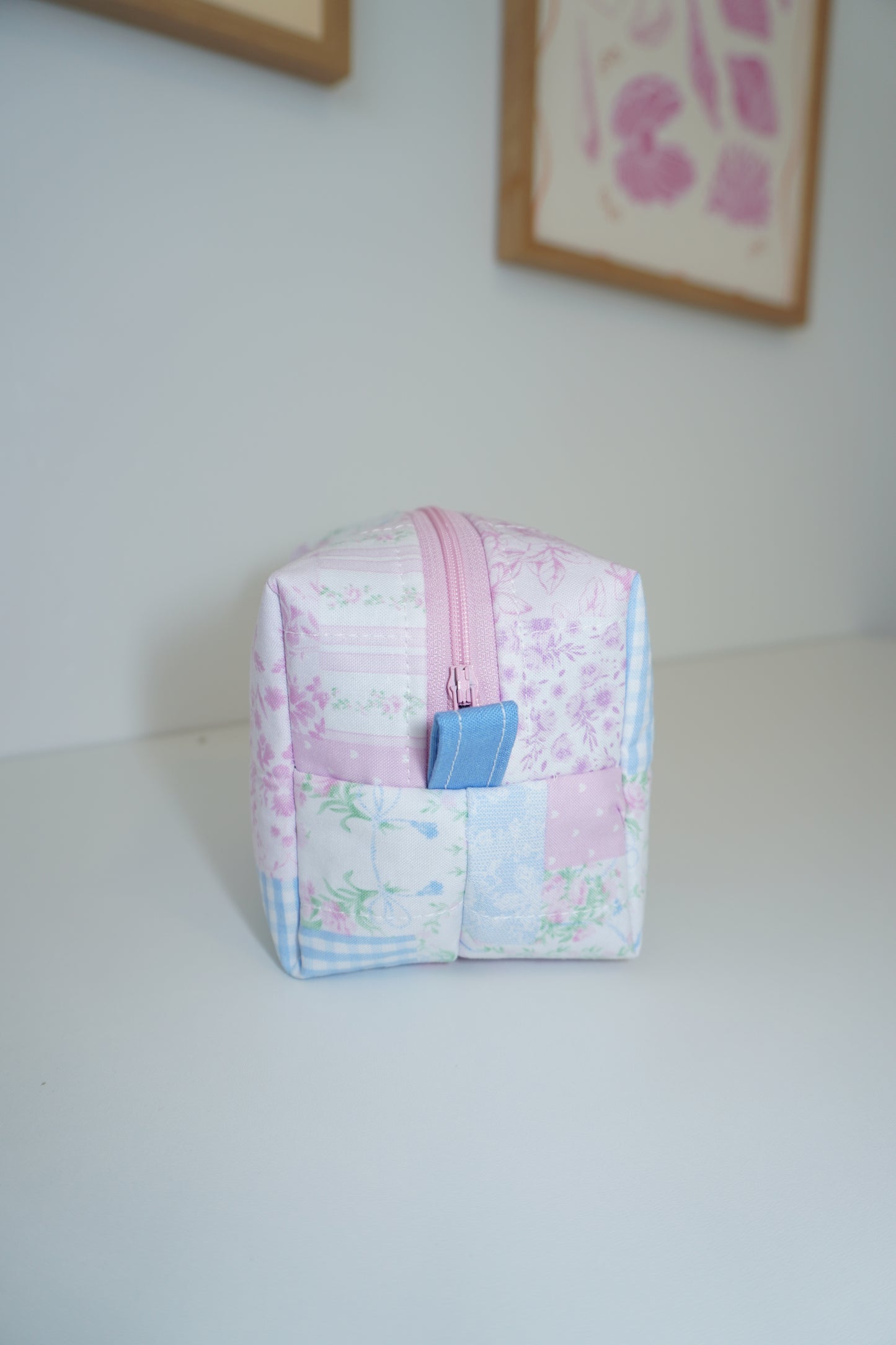 Mini Makeup Bag - Patchwork Pink/Blue