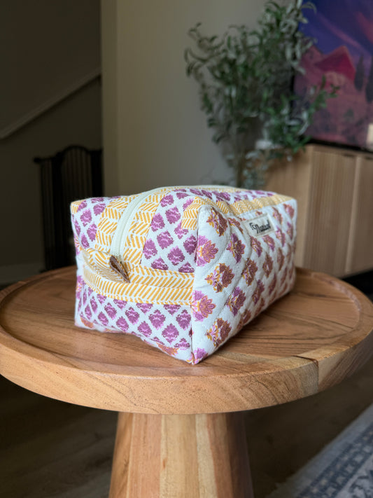 Quilted Makeup Bag - Pink Vintage Posy