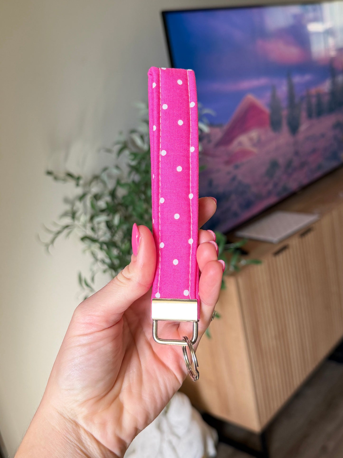 Wristlet Keychain - Pink Polka Dot