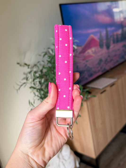 Wristlet Keychain - Pink Polka Dot
