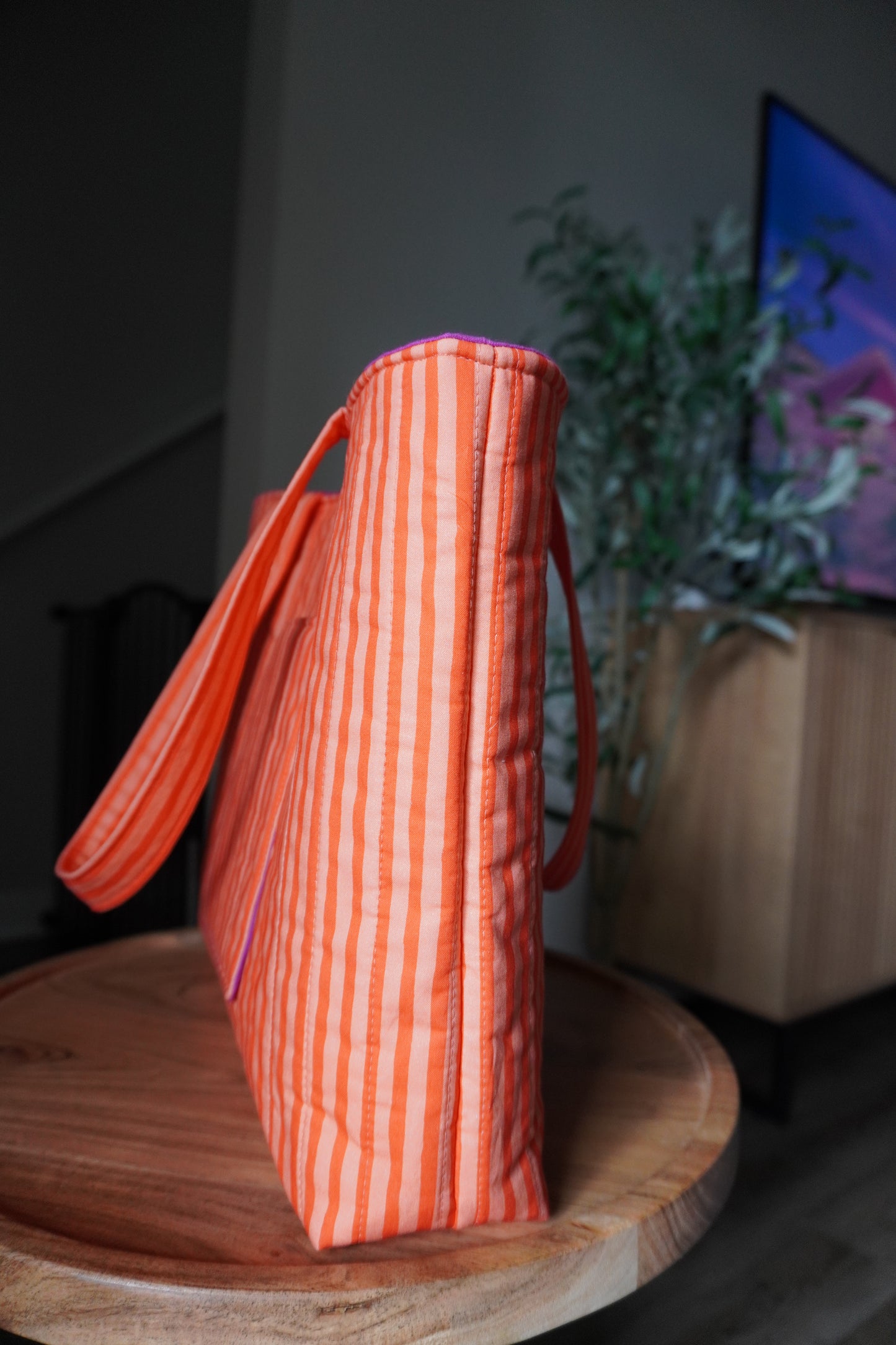 Quilted Tote Bag - Orange Stripe