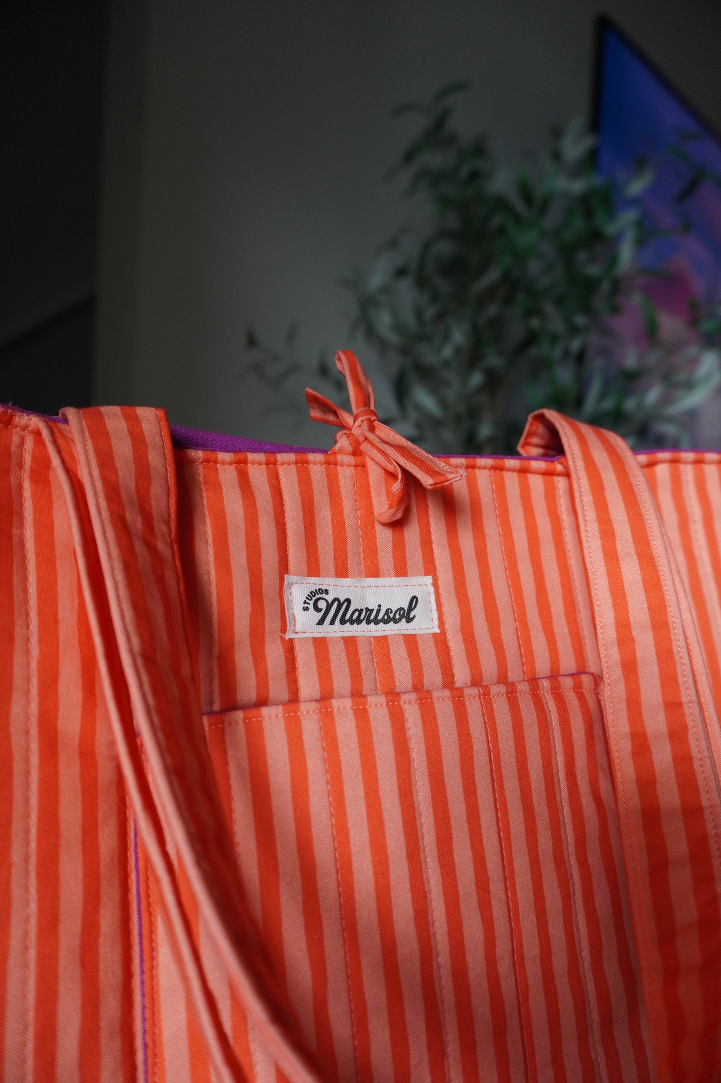 Quilted Tote Bag - Orange Stripe