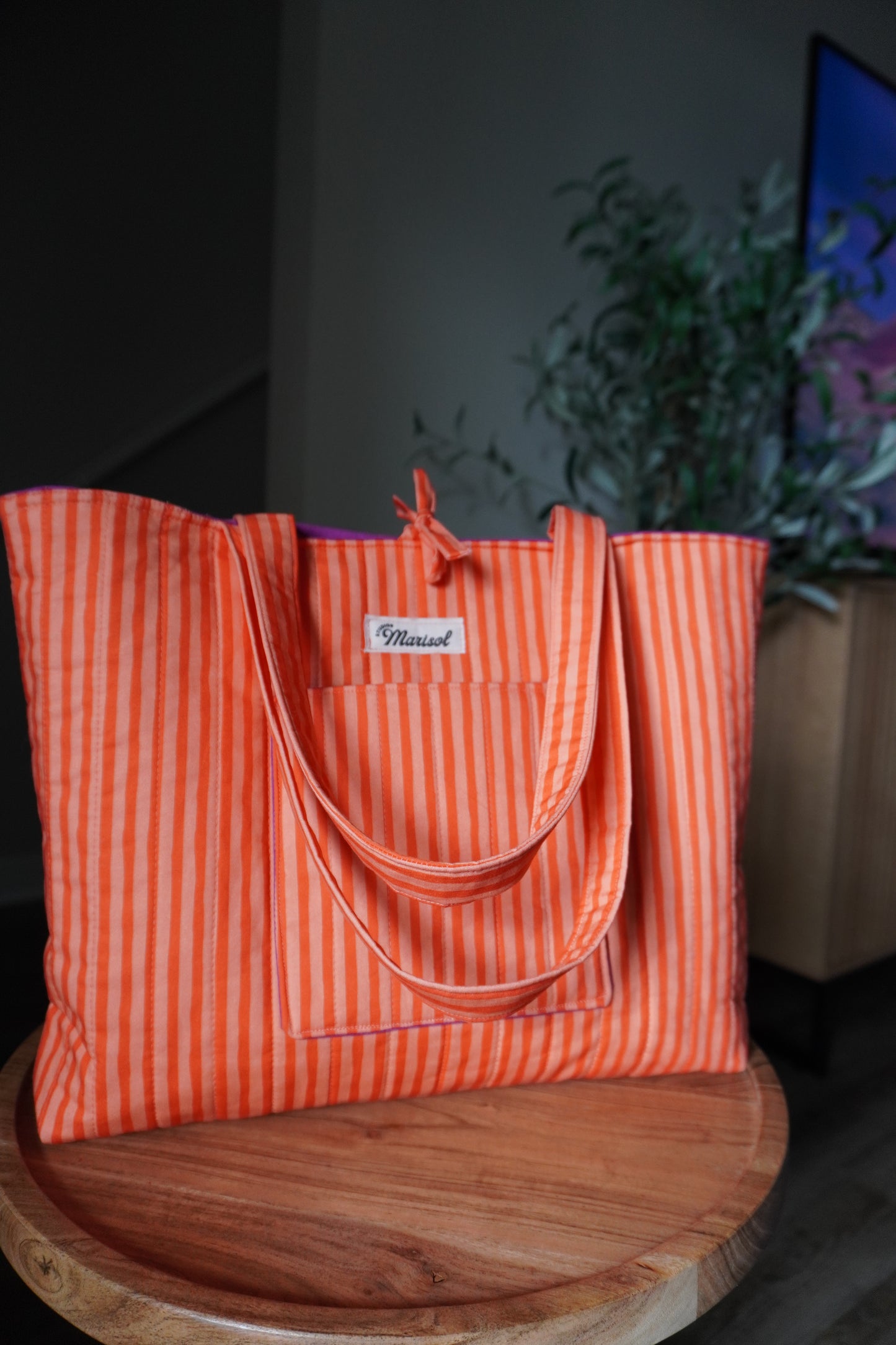 Quilted Tote Bag - Orange Stripe