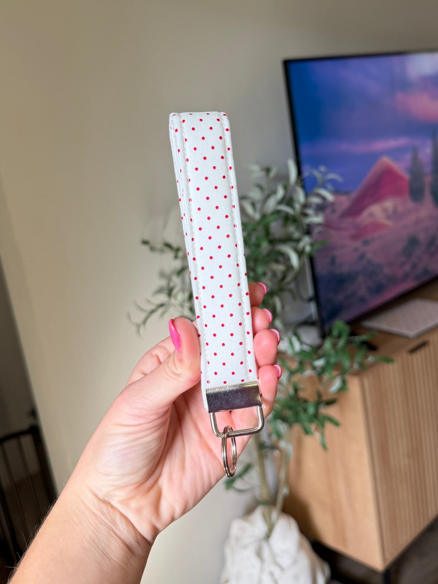 Wristlet Keychain - Red/White Polka Dot