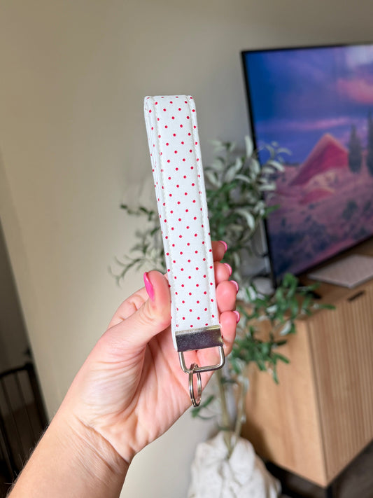 Wristlet Keychain - Red/White Polka Dot