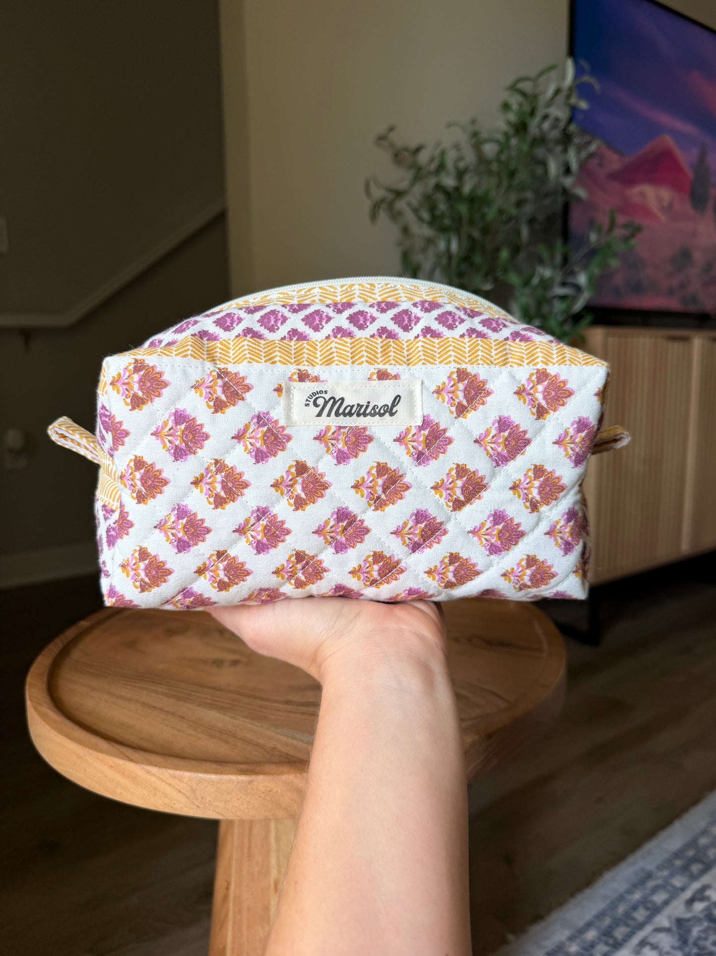 Quilted Makeup Bag - Pink Vintage Posy