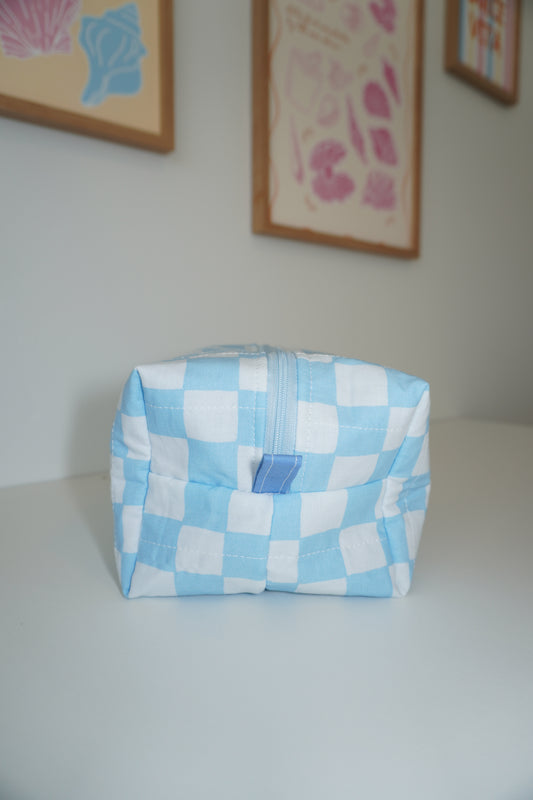Boxy Makeup Bag - Blue Checkered