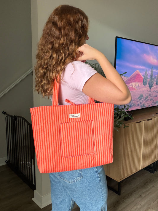 Quilted Tote Bag - Orange Stripe
