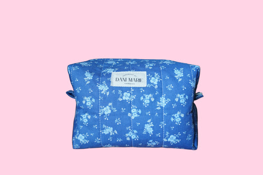 Quilted Makeup Bag -  Blue/Floral