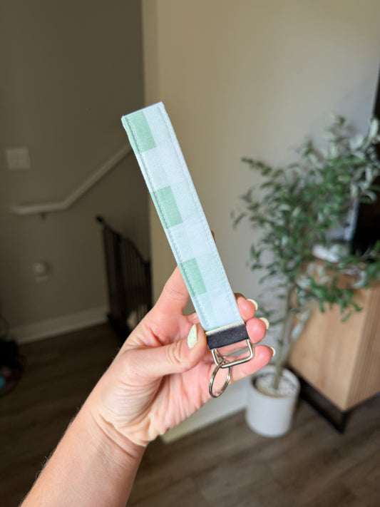 Wristlet Keychain - Sage Checkered