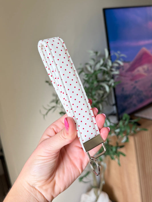 Wristlet Keychain - Red/White Polka Dot