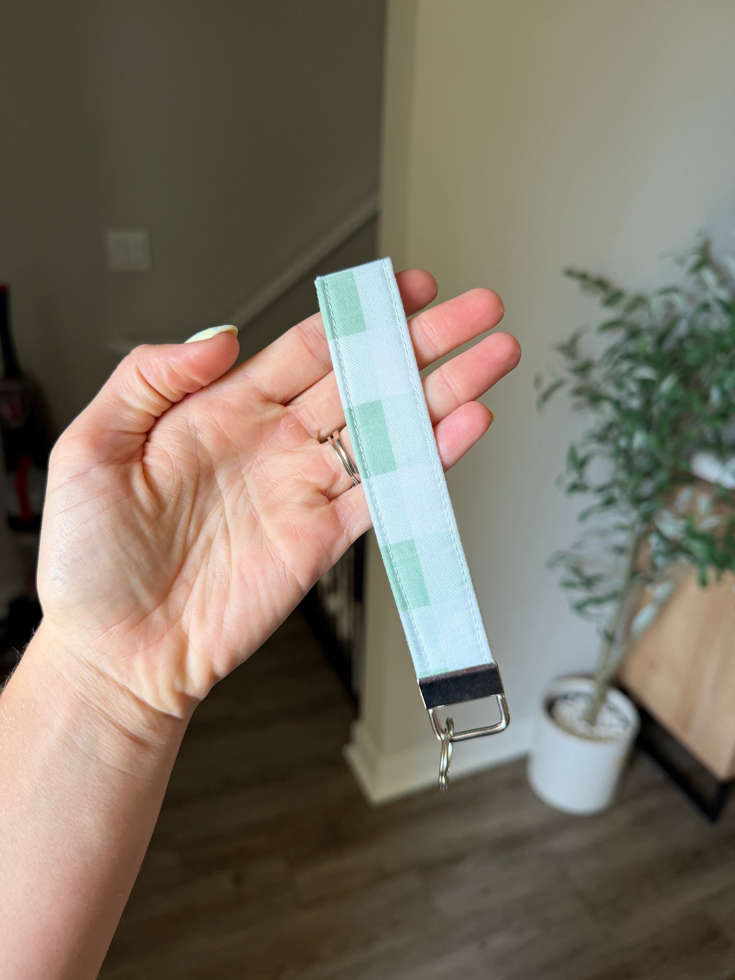 Wristlet Keychain - Sage Checkered