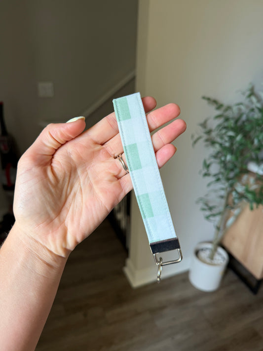 Wristlet Keychain - Sage Checkered
