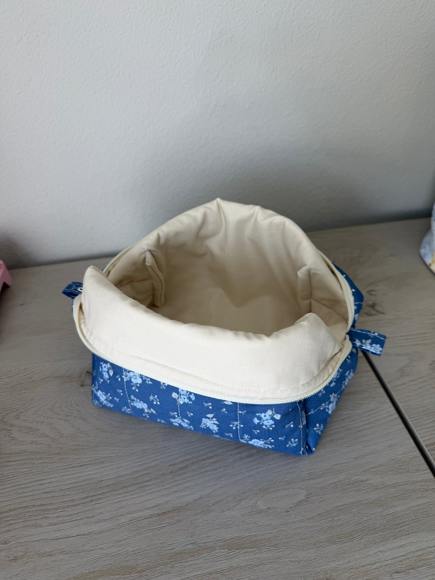 Quilted Makeup Bag -  Blue/Floral